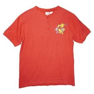 Vintage Disney Winnie the Pooh & Piglet Henley Shirt Red Made in Singapore-M